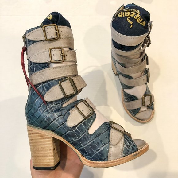 Freebird by Steven Shoes - NEW Freebird by Steven Rare Turquoise Crocodile Leather Buckle Booties NIB 7